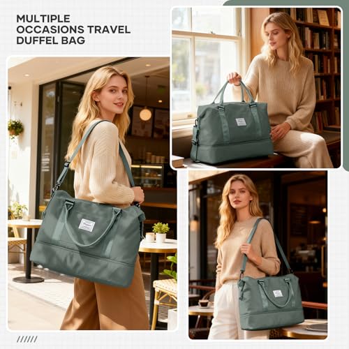Travel Duffle Bag Expandable Overnight Foldable Carry On Bags for Women (A57-Green / XX-large)