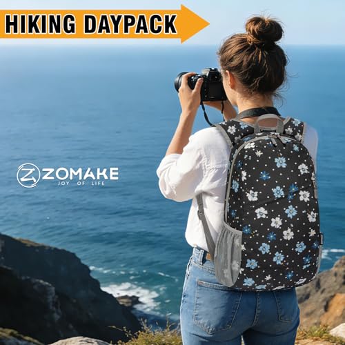 Lightweight Packable Backpack 20L (20 L / Black, White Polka Dot Floral)