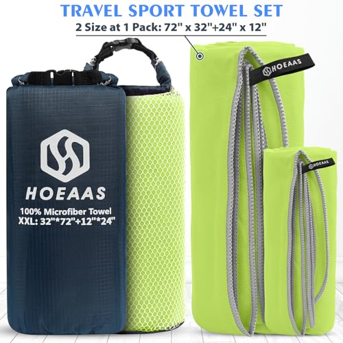 2 Pack Microfiber Camping Towels (Green / XXL: 72" x 32"+24" x 12")