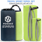 2 Pack Microfiber Camping Towels (Green / XXL: 72" x 32"+24" x 12")