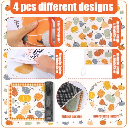 12 Pcs Fall Pumpkin Kitchen Decor Set 6 Towels 2 Kitchen Rugs (Multicolor / Multicolored Pumpkin)