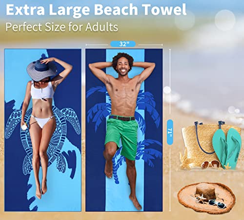 Microfiber Beach Towel Oversized 71x32 Multiple with Bag 4 Pack Bulk (4 Pack Coconut Tree Turtle Stripe Mandala / 71"x32")