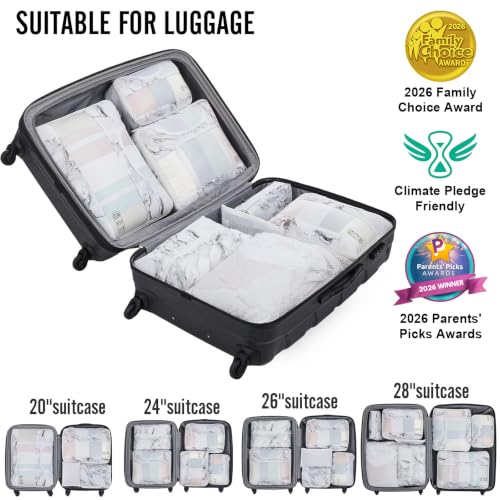 8 Set Packing Cubes for Travel Essentials (14 White Marble)