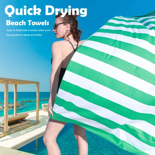 Microfiber Beach Towel Sand (L-live Green Stripes / Large(60x30"))