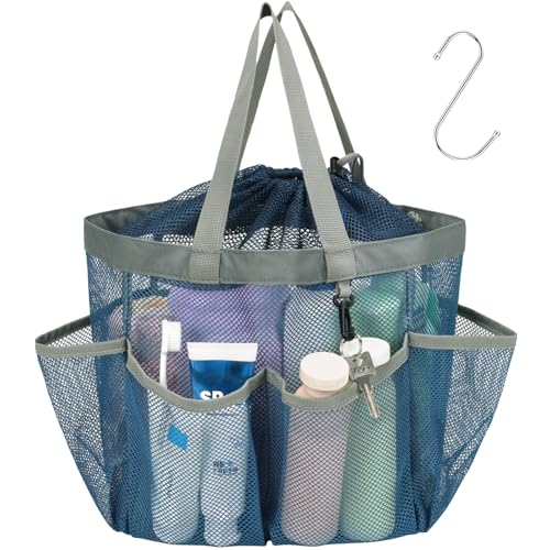 Mesh Shower Caddy Portable with Drawstring (Blue with Drawstring)