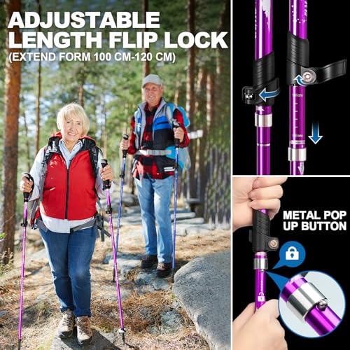 Hiking Poles 7075 Aluminum Tri (Purple (39.37''-47.24''))