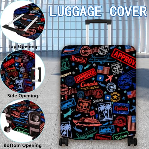 Suitcase Cover Pattern Colorful Luggage Covers Stamp Pattern Polyester Washable Baggage Sleeve Anti Scratch Durable Elastic Suitcase Protector Fits 18 (Stamp)