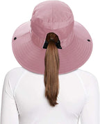 Rosoz Ponytail Sun Bucket Hats for Women UV Protection Foldable Mesh Wide Brim - Image 2