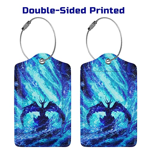 Set of 2 Dragon Luggage Tags for Suitcases Travel (Luggage Tag - Blue Dragon)