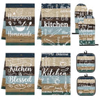 Teal Striped Kitchen Decor Set (Teal Striped)