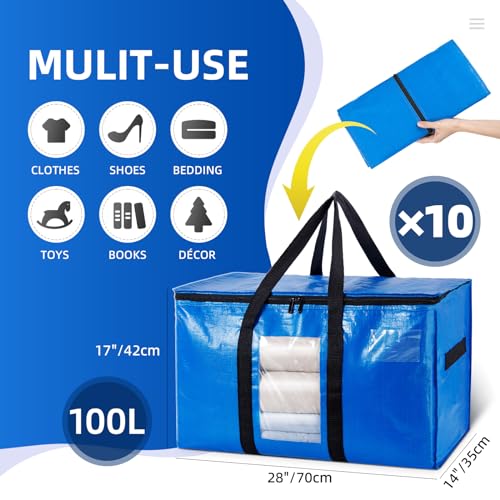 10 Pack Blue Extra Large Moving Bags (Blue / 10 Large)
