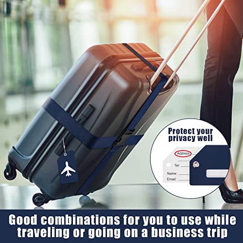 8 Pcs Luggage Straps Suitcase Tags Set for TSA Approved (Dark Blue / Airplane)