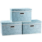 Collapsible Storage Cubes with Lids Fabric Decorative Storage Bins Boxes Organizer Containers Baskets with Cover Handles for Bedroom Closet Living Room 14.9x9.8x9.8 Inch 3 Pack (Blue / Medium(3-Pack))