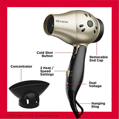 1875W Compact Folding Handle Hair Dryer (Gold/Black / 1 Count (Pack of 1))