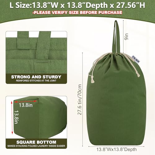 Canvas Laundry Bags with Handles & Square Base 13.8"Wx13.8"Dx27.6"H (Army Green | Square Base / 13.8"Wx13.8"Depthx27.6"H)
