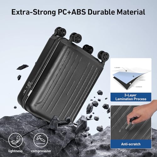 Carry on luggage 22x14x9 Airline Approved Hardshell Suitcase (Black / 20" Carry On)