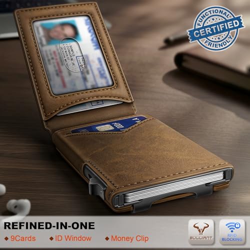 Men Slim Magnetic Leather Wallet Metal Case Money Clip 9 Cards (Tiger Eye-4339)