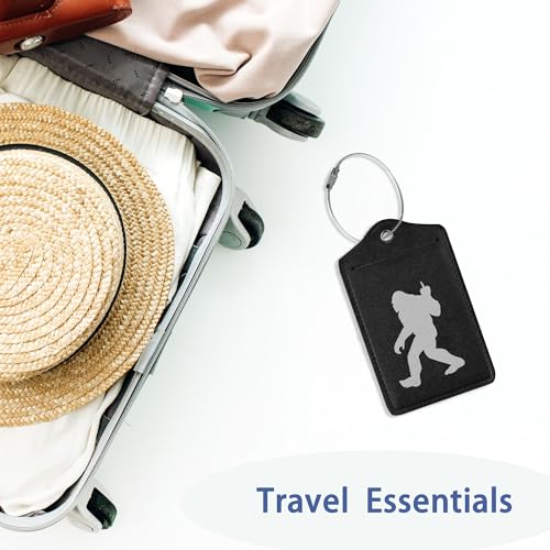 2Pcs Luggage Tag for Suitcase Black Sasquatch Cute Luggage Tag with Privacy Flap & Name ID Label & Metal Loop (Black Sasquatch)