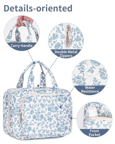 Hanging Toiletry Bag for Women (Y-Little Blue Flower / Medium)
