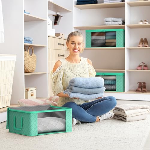 Blanket Storage Bags with Clear Window (3 Pack Large / Teal)