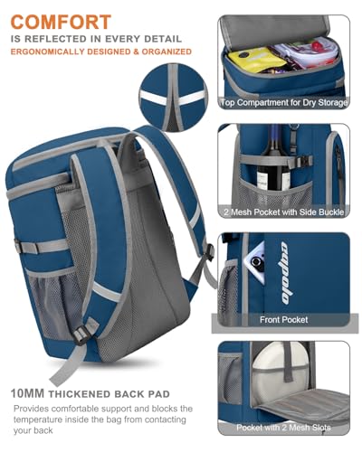 Cooler Backpack Insulated Leak Proof for Women Men Soft Cooler Bag (36 Cans / Leather Blue)