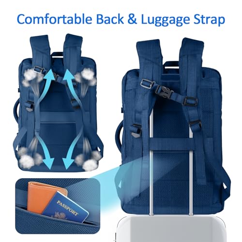 55L Big Capacity Carry On Backpack Large Travel Backpack for Men (Blue / 18.4 Inch (22''x14''x11''))