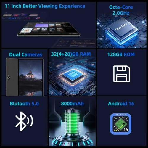 2026 Android16 Tablet 11inch (Light Blue)