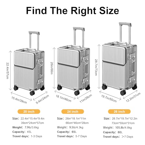 Carry on suitcase Zipperless Luggage (silver / 20 inch)