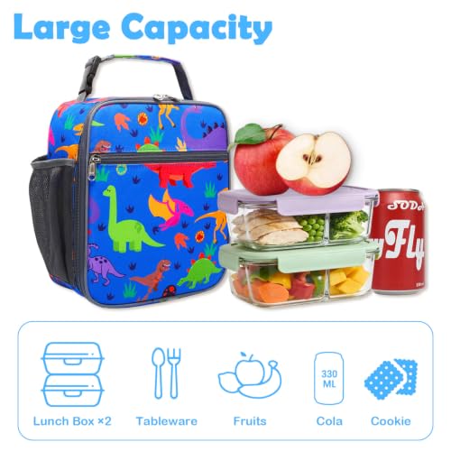 Kids Lunch box Insulated Soft Bag Mini Cooler Back to School Thermal Meal Tote Kit for Girls (Dinosaur)