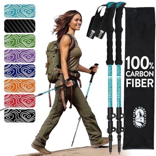 100% Carbon Fiber Trekking Poles by USA Brand (EVA Foam - Teal)