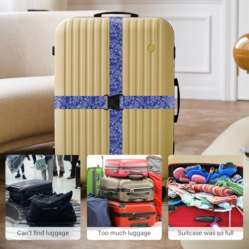 2 Pack Luggage Straps for Suitcases (24020 Blue Flowers)
