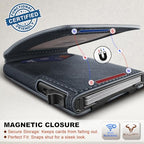 Men Slim Magnetic Leather Wallet Metal Case Money Clip 9 Cards (Purplish Blue-3927)
