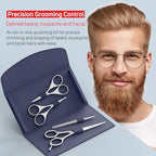 Premium Beard & Mustache Set with Beard scissors for men (5.5" Beard & Mustache Scissors / Dark Blue)