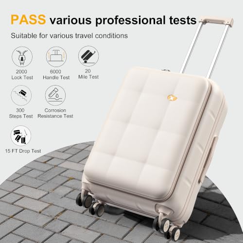 24 Inch Expandable Checked Luggage Hard Shell Suitcase (24 inch / Cream)