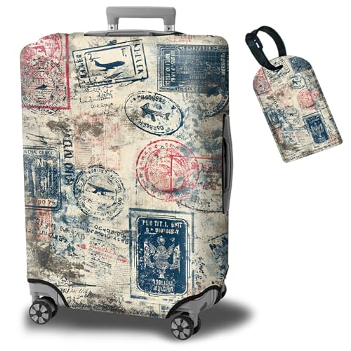 Luggage Cover Suitcase Protector Plus 1 Luggage Tag (Retro Drity Stamp / L)