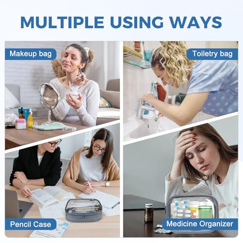 TSA Approved Toiletry Bag Clear Quart Size Travel Bags Makeup Bag (Grey / 3 Pack)