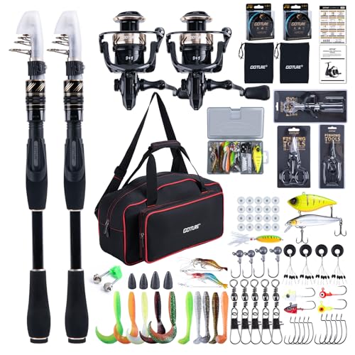 Fishing Rod and Reel Combo (2 Rod & 2 Reel Spinning Fishing Combo - Oxford Soft Case / 1.8M/6FT - A)