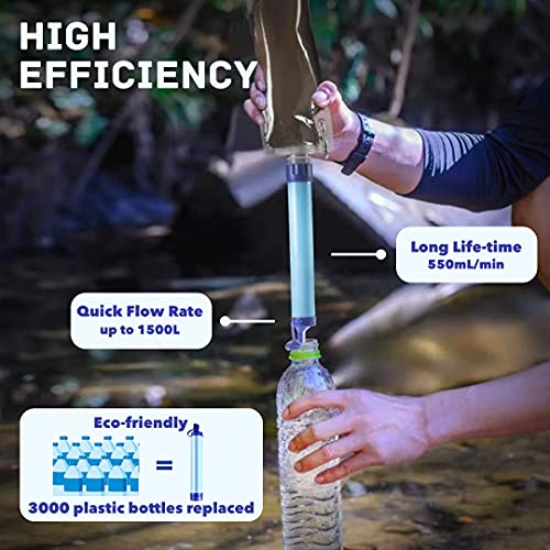 Personal Water Filter Straw Outdoor Portable Filtration Emergency Survival Gear Water Solutions Tactical Gear for Hiking Camping Accessories Travel Hunting Fishing Outing Backpacking (4 Pack)