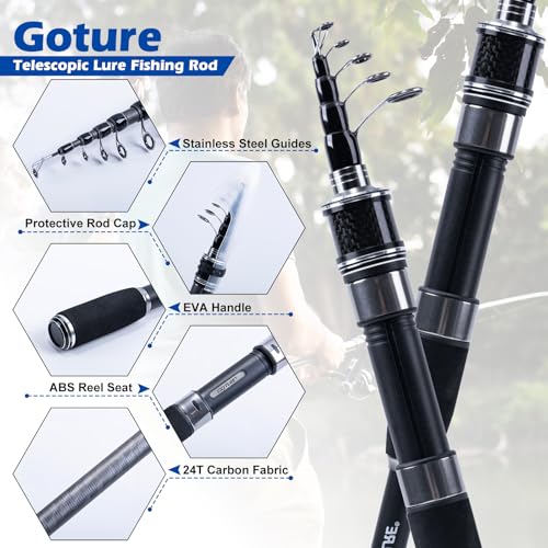 8FT Telescopic Fishing Rod & Reel Combo for Fresh (Black - 2 Rods & 1 Reels Surf Fishing Combo / 2.4M/8FT)