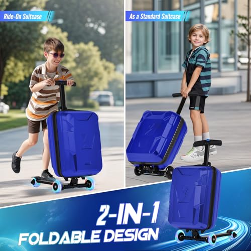 2-in-1 Scooter Suitcase for Kids & Adults, Foldable Ride On Luggage (Dark Blue)