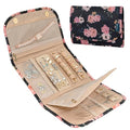 Travel Jewelry Case Organizer Roll Bag Accessories Floral Black (Floral Black)