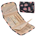 Travel Jewelry Case Organizer Roll Bag Accessories Floral Black (Floral Black)