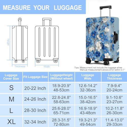 Blue Blossoms Luggage Cover Washable Suitcase Protector Anti (Blue Blossoms / XL(32-34inch suitcase))