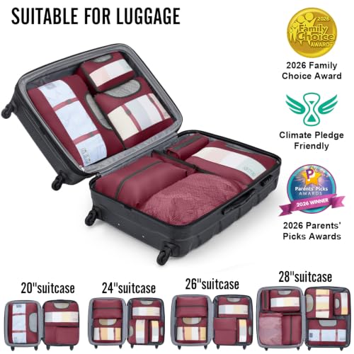 10 Set Packing Cubes for Travel Essentials (12 Wine Red)