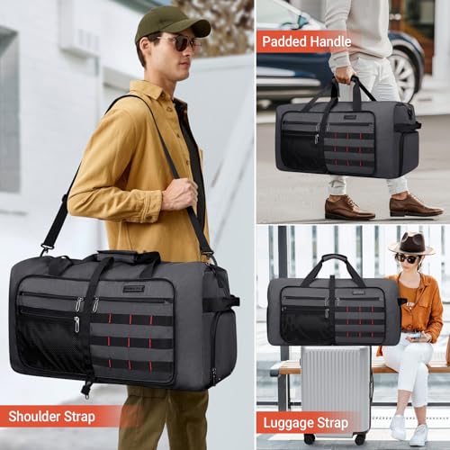 Foldable Duffle Bag for Men Large 65L Travel with Shoe Compartment (Silvery Grey)