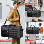 Foldable Duffle Bag for Men Large 65L Travel with Shoe Compartment (Silvery Grey)