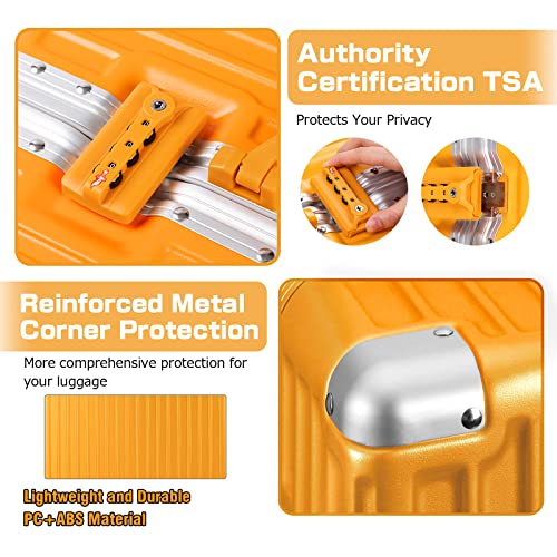 Luggage PC+ABS Aluminum Frame Zipperless Checked Luggage Hard Shell Suitcase with TSA Lock Double Spinner Wheels 24 Inch Orange (Orange / 24-inch(upgraded Tsa Lock))