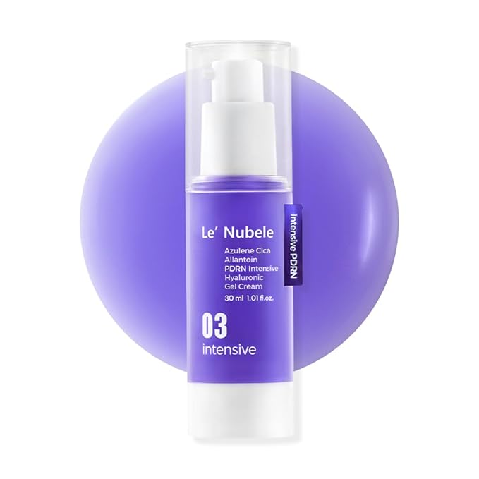 Le Nubele Azulene Cica Allantoin PDRN Intensive Hyaluronic Gel Cream, Salmon DNA PDRN 5,000ppm, Peptide, Collagen Boost, Calming, Hydrating, Purple Face Moisturizer, Korean Skin Care 30ml/1.01 fl.oz.