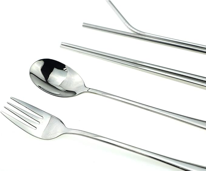7 Pcs Portable Flatware Set, 304 Stainless Steel Cutlery Set Travel Utensils - Image 3