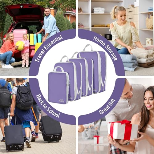 4 Set Compression Packing Cubes (Purple-4pcs / Set of 4)